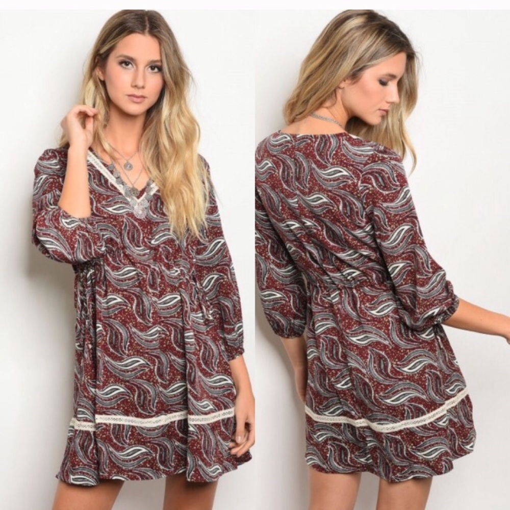 Burgundy printed dresses
